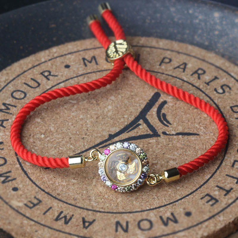 Buddha Stones Copper Brass Color Rotatable Windmill Feng Sheng Shui Qi Fu Red String Faith Braided Bracelet