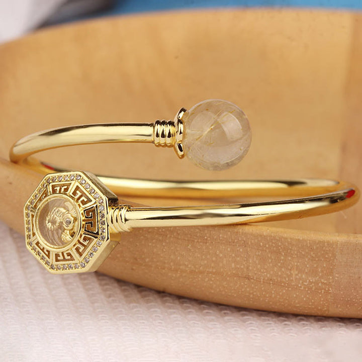 Buddha Stones Rutilated Quartz Copper Brass Rotatable Windmill Feng Sheng Shui Qi Courage Bracelet Bangle - image 12