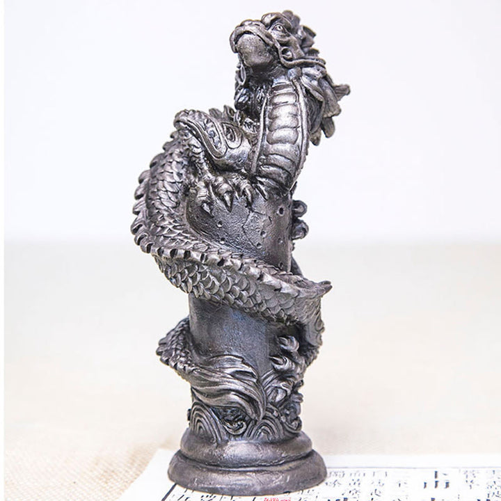 Buddha Stones Handmade Flying Dragon Around The Pillar Iron Powder Rust Cast Resin Statue Home Decoration - image 16