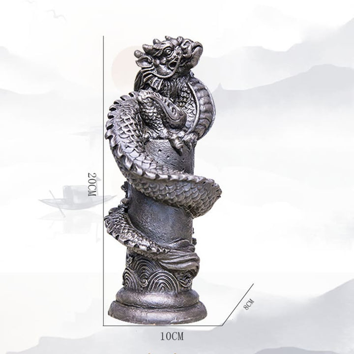 Buddha Stones Handmade Flying Dragon Around The Pillar Iron Powder Rust Cast Resin Statue Home Decoration