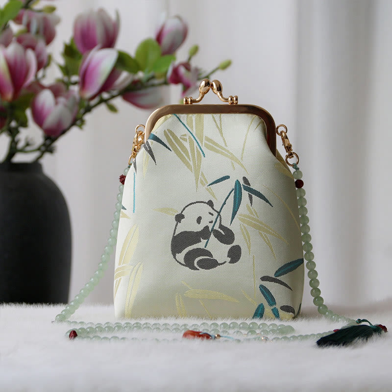 Buddha Stones Retro Chinese Embroidery Pearl Chain Crossbody Bag Shoudler Bag