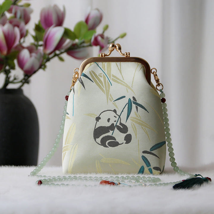 Buddha Stones Retro Chinese Embroidery Pearl Chain Crossbody Bag Shoudler Bag