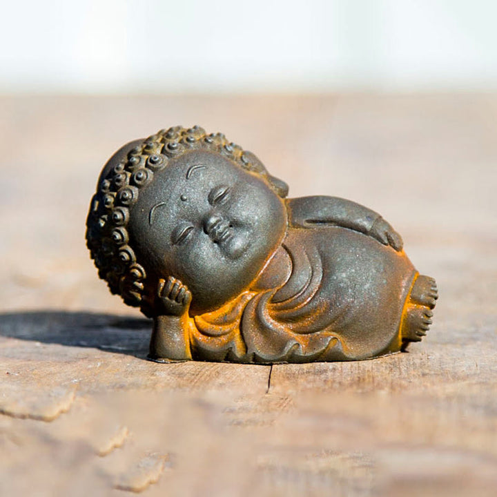 Buddha Stones Small Standing Lying Sitting Cute Buddha Iron Powder Rust Cast Resin Statue Home Decoration