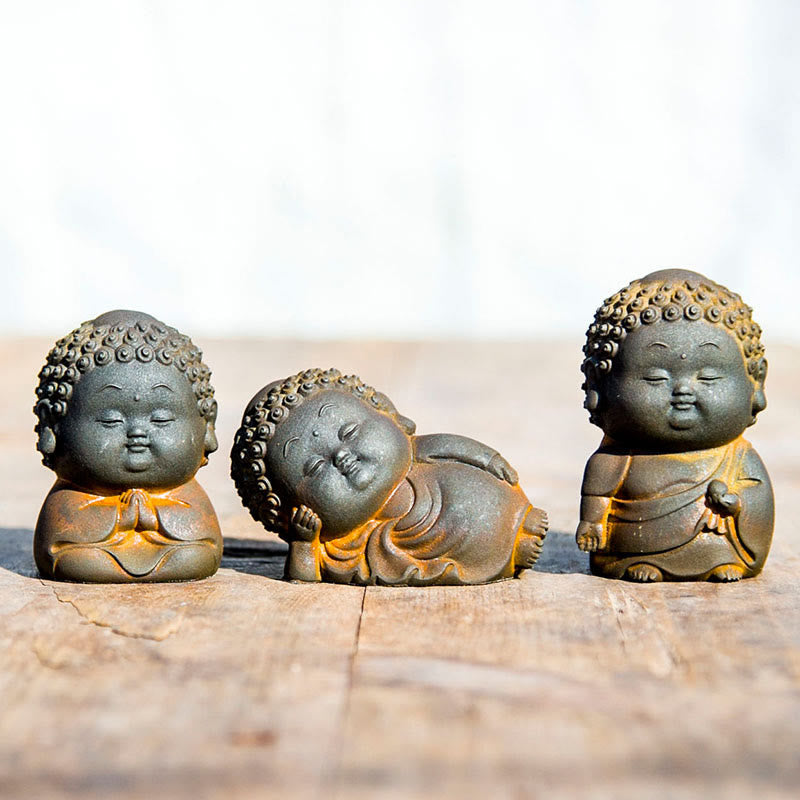 Buddha Stones Small Standing Lying Sitting Cute Buddha Iron Powder Rust Cast Resin Statue Home Decoration