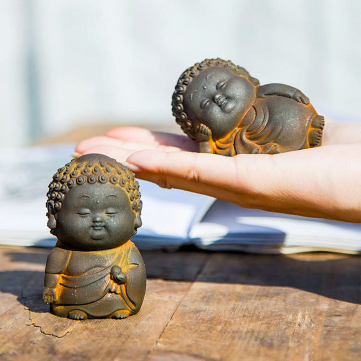 Buddha Stones Small Standing Lying Sitting Cute Buddha Iron Powder Rust Cast Resin Statue Home Decoration