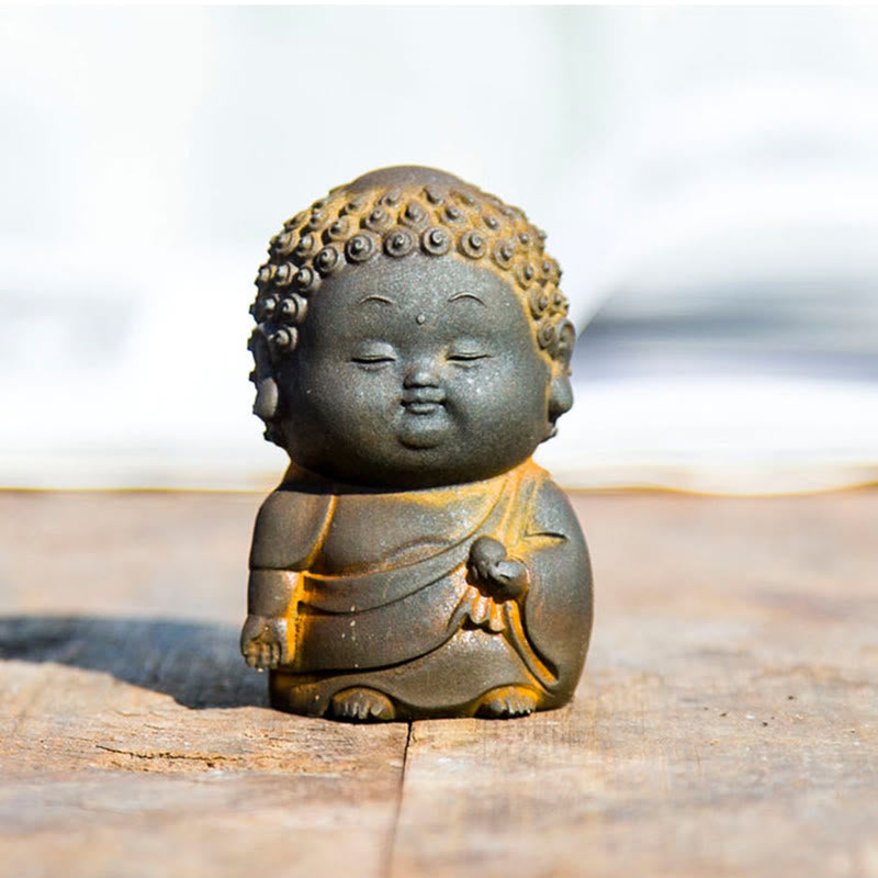 Buddha Stones Small Standing Lying Sitting Cute Buddha Iron Powder Rust Cast Resin Statue Home Decoration