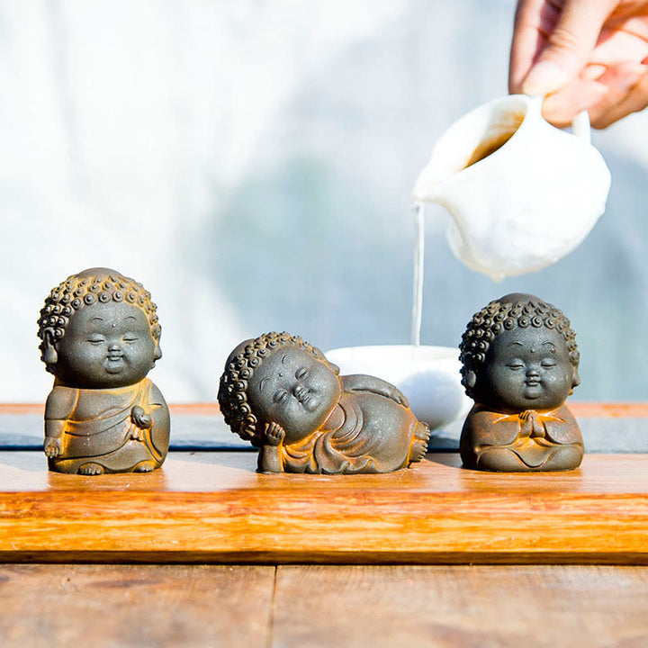 Buddha Stones Small Standing Lying Sitting Cute Buddha Iron Powder Rust Cast Resin Statue Home Decoration