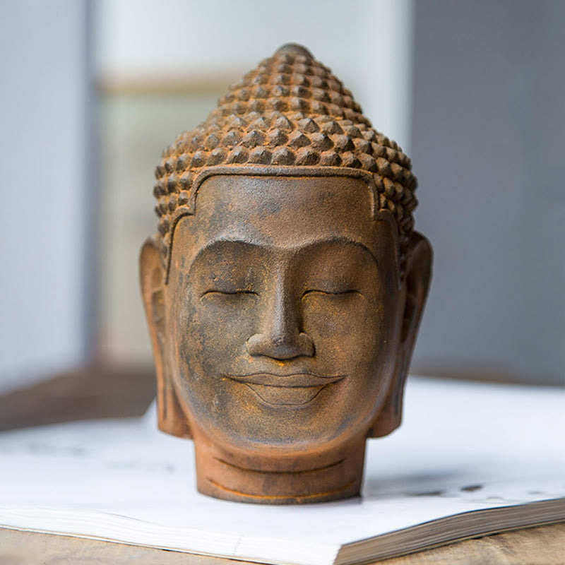 Buddha Stones Closed Eyes Contemplation Meditating Buddha Head Iron Powder Rust Cast Resin Statue Home Decoration - image 1