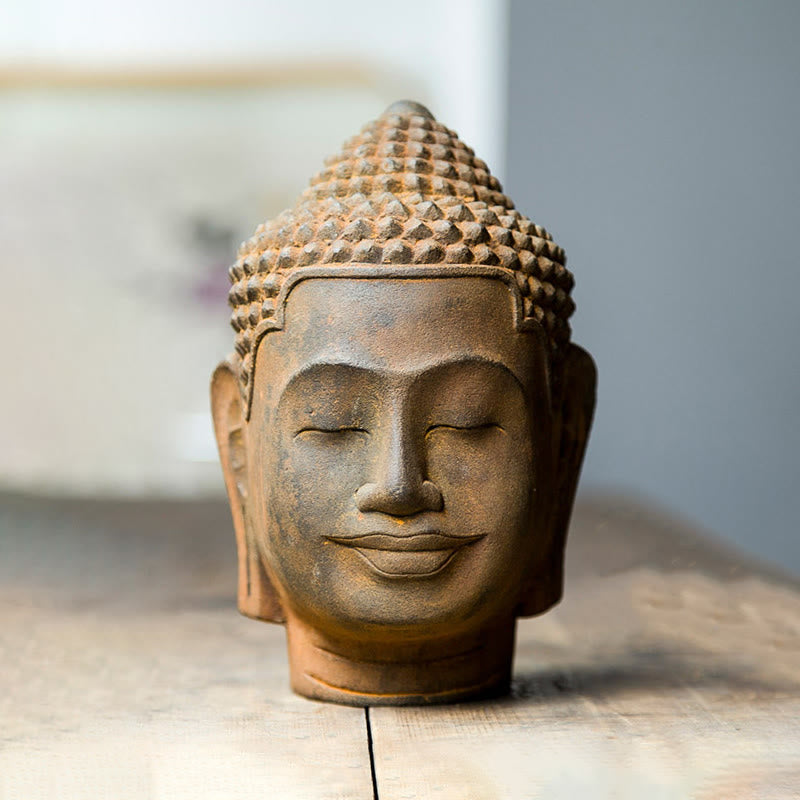 Buddha Stones Closed Eyes Contemplation Meditating Buddha Head Iron Powder Rust Cast Resin Statue Home Decoration - image 13