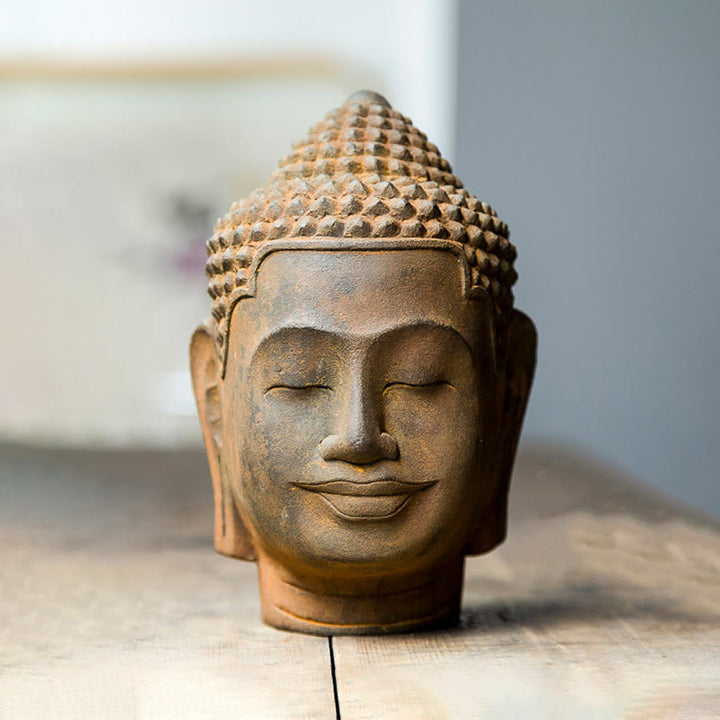 Buddha Stones Closed Eyes Contemplation Meditating Buddha Head Iron Powder Rust Cast Resin Statue Home Decoration - image 13