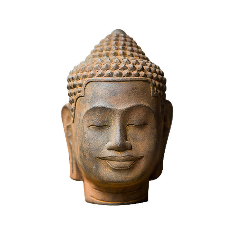 Buddha Stones Closed Eyes Contemplation Meditating Buddha Head Iron Powder Rust Cast Resin Statue Home Decoration - image 15