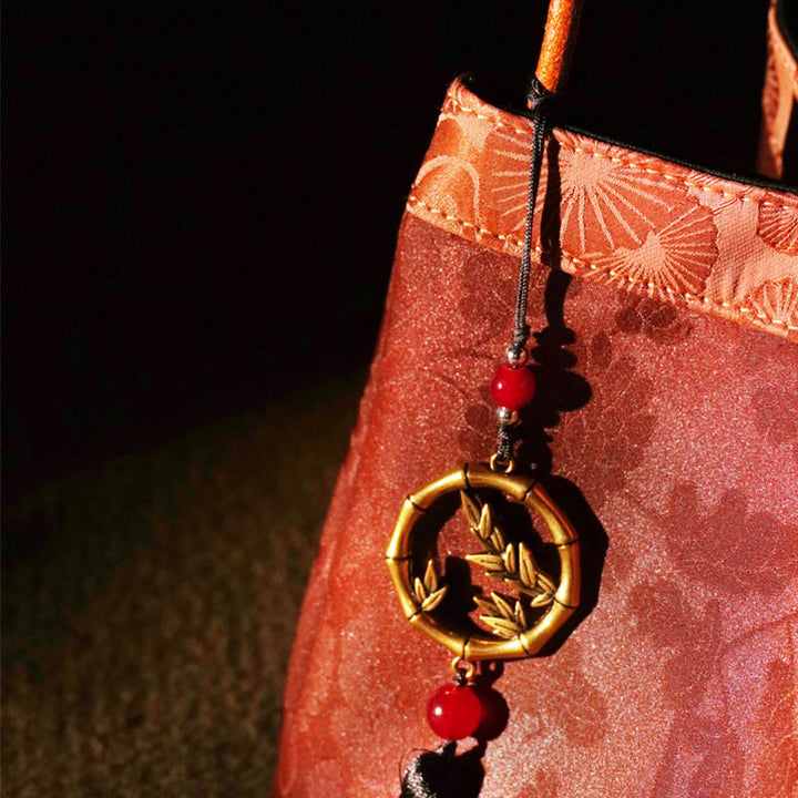 Buddha Stones Plum Flower Bamboo Branches Embroidery Tassel Xiangyunsha Silk Shoulder Bag Hangbags