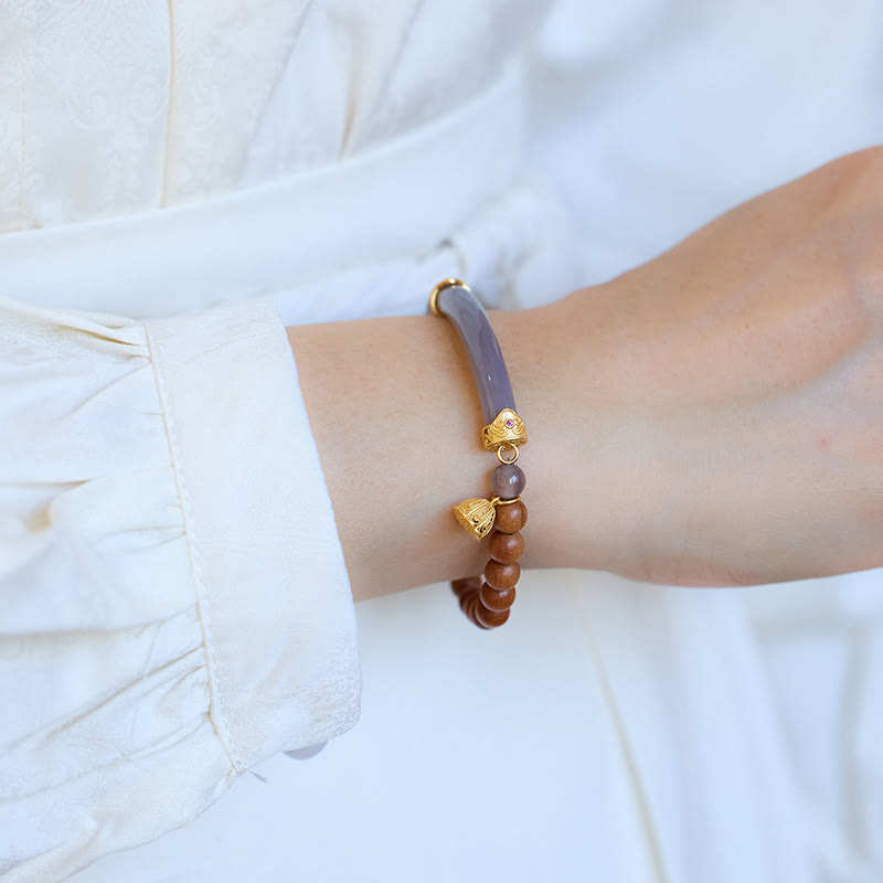 Buddha Stones Sandalwood Gray Agate Chalcedony Cuff Half Bracelet Bangle