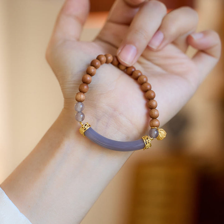 Buddha Stones Sandalwood Gray Agate Chalcedony Cuff Half Bracelet Bangle