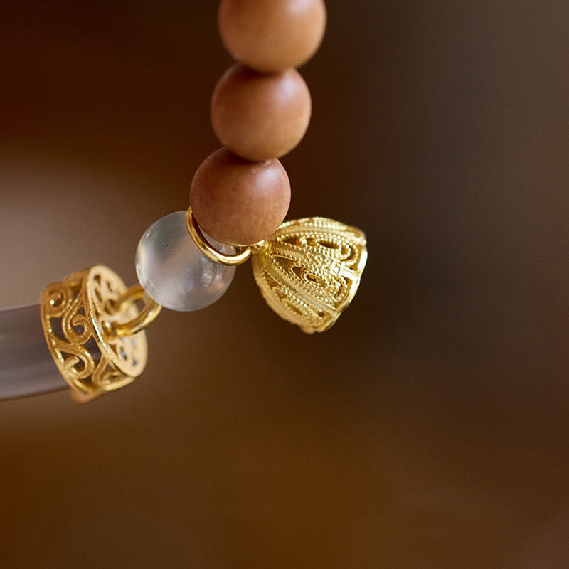 Buddha Stones Sandalwood Gray Agate Chalcedony Cuff Half Bracelet Bangle