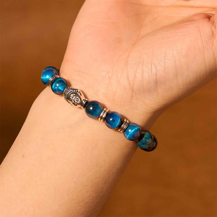 Buddha Stones Blue Green Red Tiger Eye Buddha Head Balance Bracelet