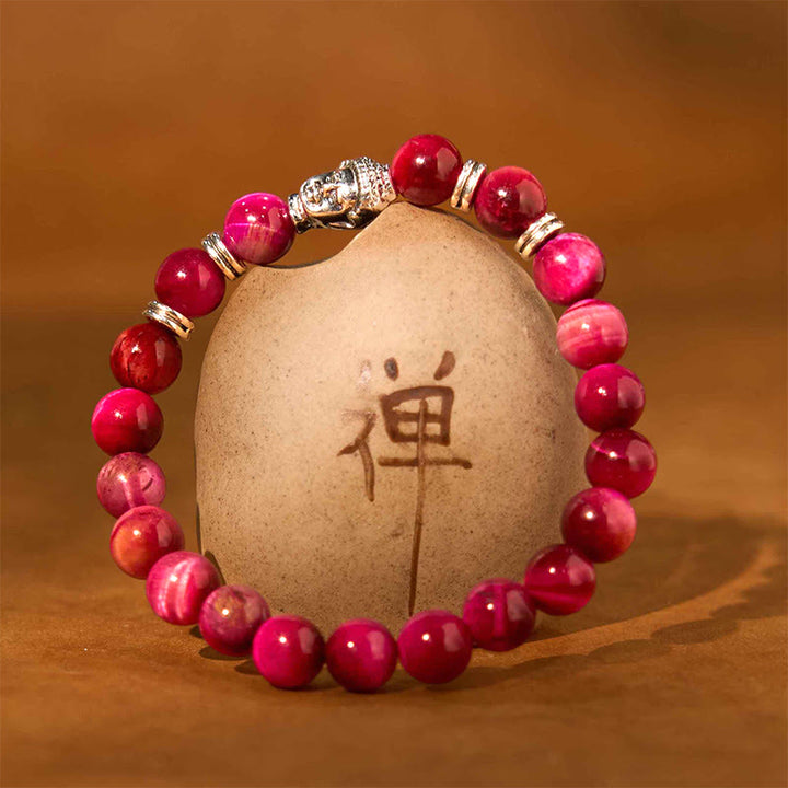 Buddha Stones Blue Green Red Tiger Eye Buddha Head Balance Bracelet