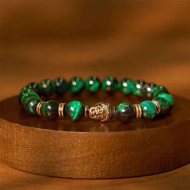 Buddha Stones Blue Green Red Tiger Eye Buddha Head Balance Bracelet