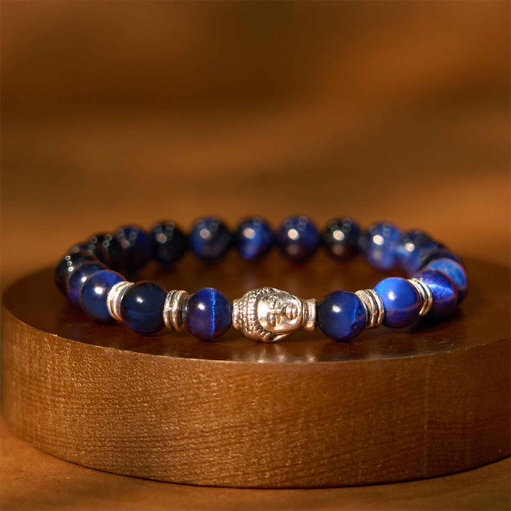 Buddha Stones Blue Green Red Tiger Eye Buddha Head Balance Bracelet