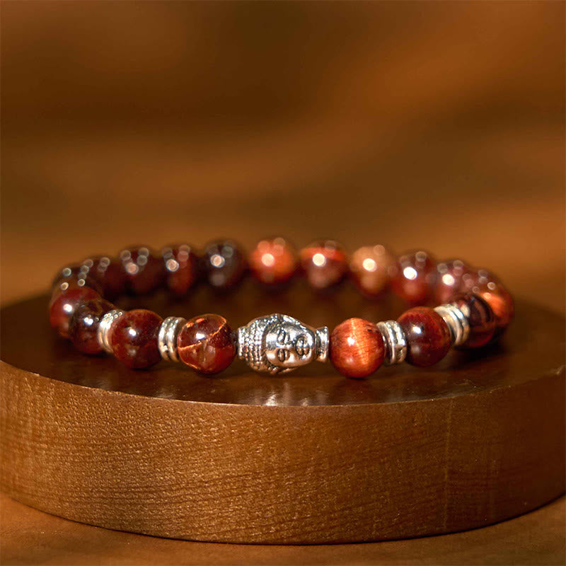 Buddha Stones Blue Green Red Tiger Eye Buddha Head Balance Bracelet