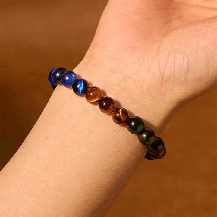 Buddha Stones Blue Tiger Eye Green Tiger Eye Tiger Eye Balance Bracelet