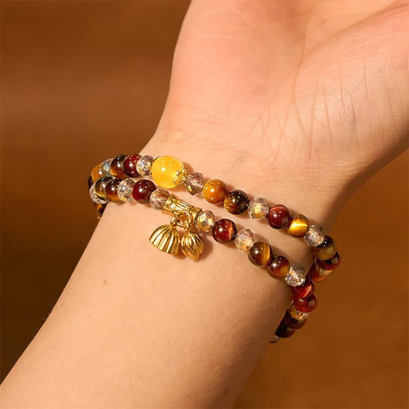 Buddha Stones Colorful Tiger Eye Lotus Multi-circle Elastic Rope Protection Bracelet