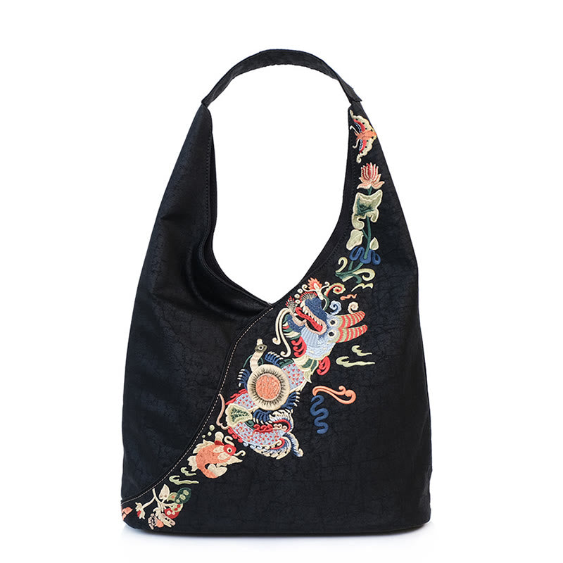 Buddha Stones  Fish Flower Phoenix Embroidery Xiangyunsha Silk Shoulder Bag