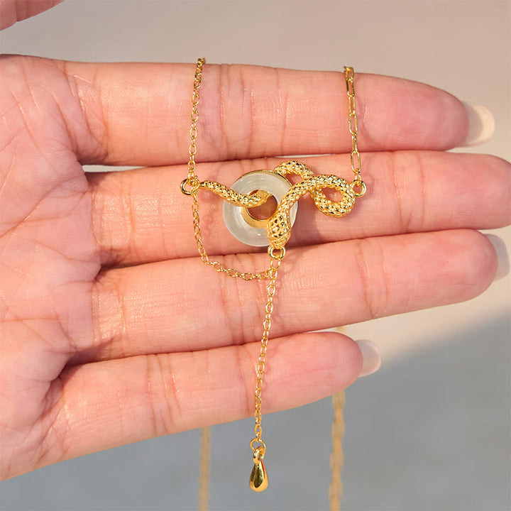 Buddha Stones Chalcedony Peace Buckle 925 Sterling Silver Gold Year Of The Snake Harmony Necklace Pendant - image 10