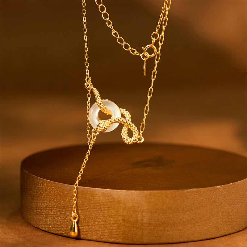 Buddha Stones Chalcedony Peace Buckle 925 Sterling Silver Gold Year Of The Snake Harmony Necklace Pendant - image 2