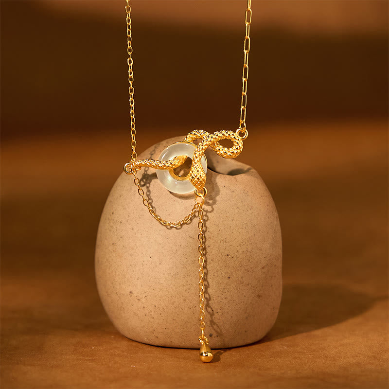 Buddha Stones Chalcedony Peace Buckle 925 Sterling Silver Gold Year Of The Snake Harmony Necklace Pendant - image 1