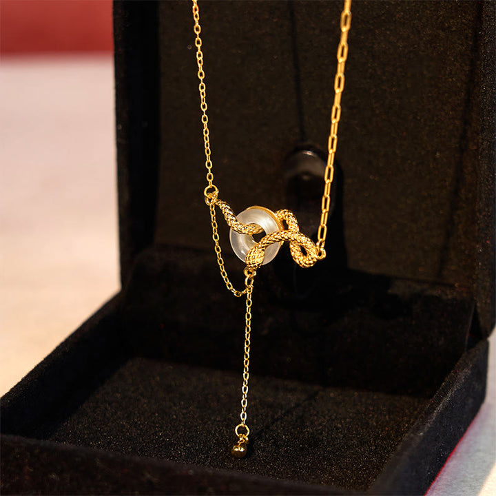 Buddha Stones Chalcedony Peace Buckle 925 Sterling Silver Gold Year Of The Snake Harmony Necklace Pendant - image 3