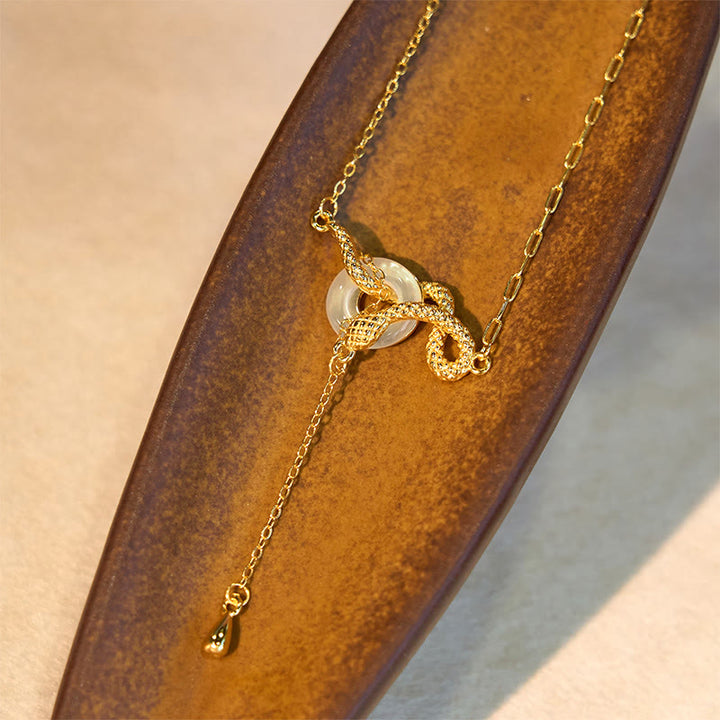 Buddha Stones Chalcedony Peace Buckle 925 Sterling Silver Gold Year Of The Snake Harmony Necklace Pendant - image 9