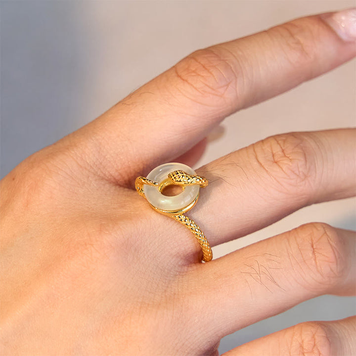 Buddha Stones Chalcedony Peace Buckle 925 Sterling Silver Golden Year Of The Snake Harmony  Ring - image 4