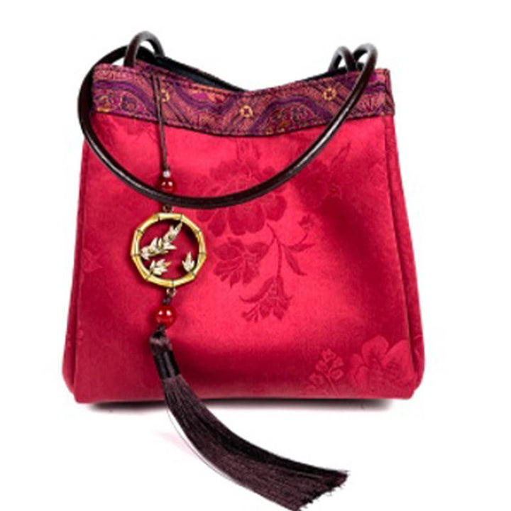 Buddha Stones Bamboo Branches Bead Pendant Tassel Xiangyunsha Silk Shoulder Bag Hangbags