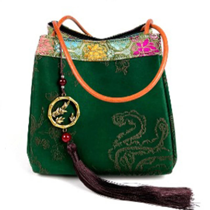 Buddha Stones Bamboo Branches Bead Pendant Tassel Xiangyunsha Silk Shoulder Bag Hangbags