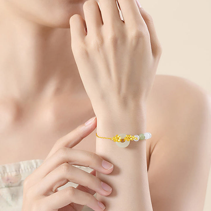 Buddha Stones Chrysoberyl Hetian Jade 999 Sterling Silver Love Bracelet - image 3