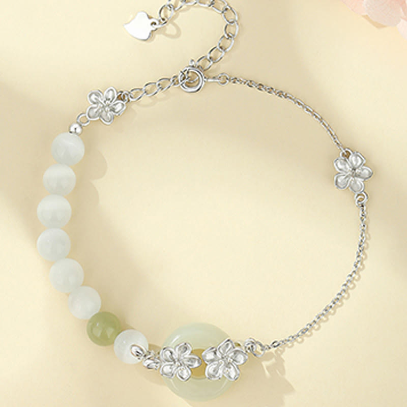 Buddha Stones Chrysoberyl Hetian Jade 999 Sterling Silver Love Bracelet - image 10