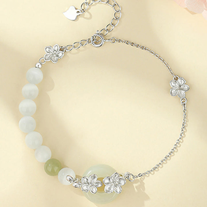 Buddha Stones Chrysoberyl Hetian Jade 999 Sterling Silver Love Bracelet - image 10