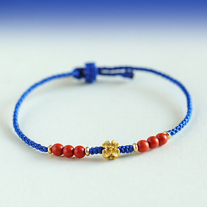 Buddha Stones Klein Blue String South Red Agate Garnet Copper Flower Power Bracelet