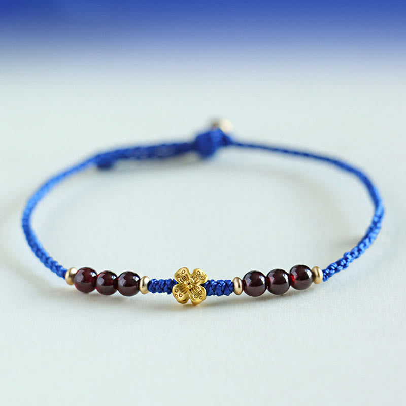 Buddha Stones Klein Blue String South Red Agate Garnet Copper Flower Power Bracelet