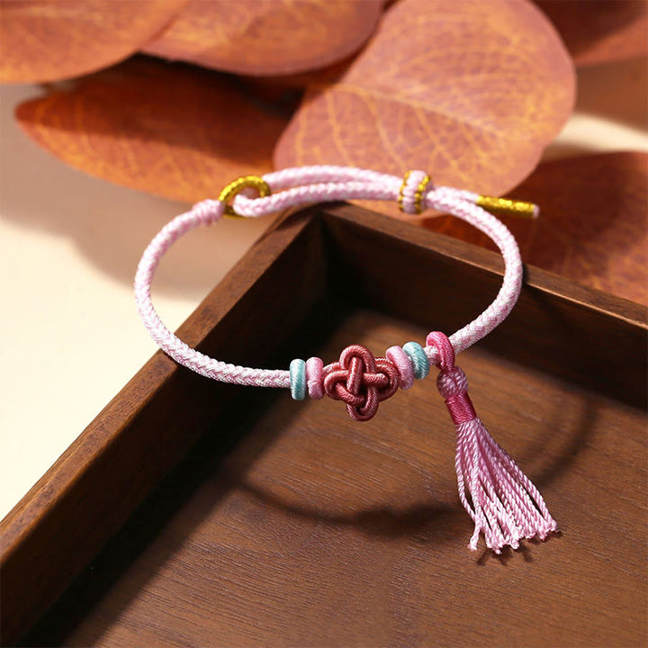 Buddha Stones Colorful String Peach Blossom Knot Tassels Protection Bracelet