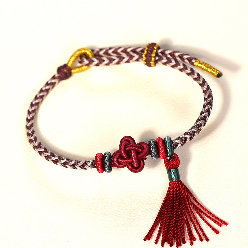 Buddha Stones Colorful String Peach Blossom Knot Tassels Protection Bracelet