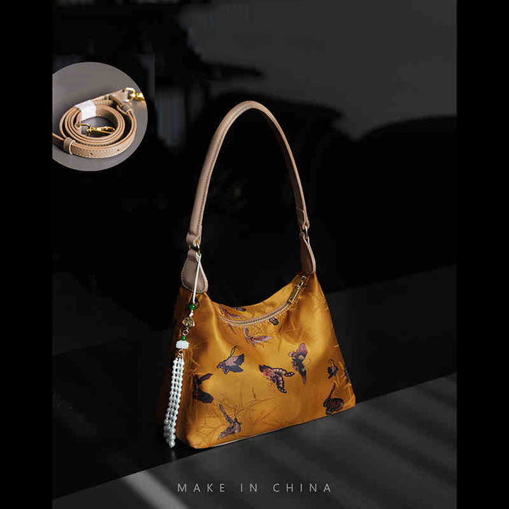 Buddha Stones Lotus Bamboo Crane Deer Butterfly Mountain Xiangyunsha Silk Song Brocade Crossbody Bag Shoulder Bag