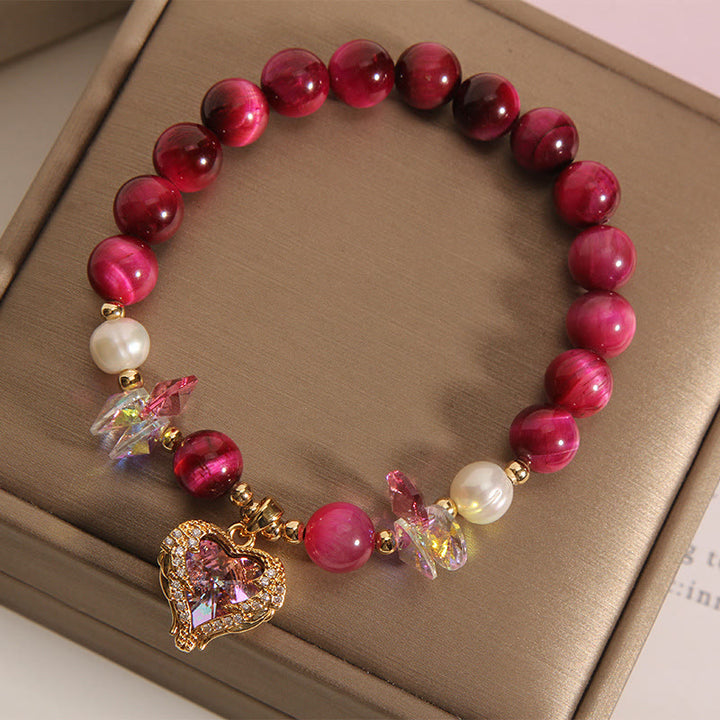 Buddha Stones Red Tiger Eye Citrine Amethyst Heart Calm Bracelet