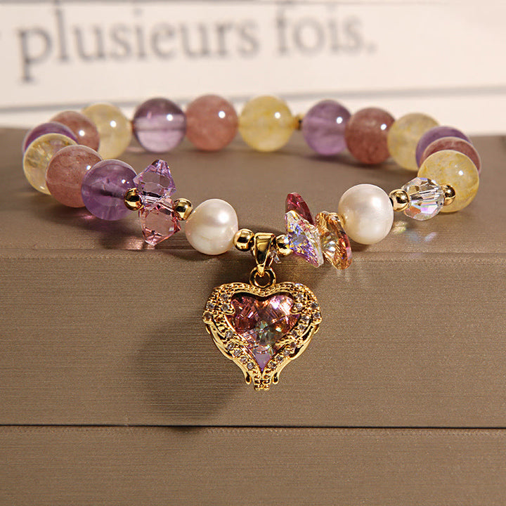 Buddha Stones Red Tiger Eye Citrine Amethyst Heart Calm Bracelet