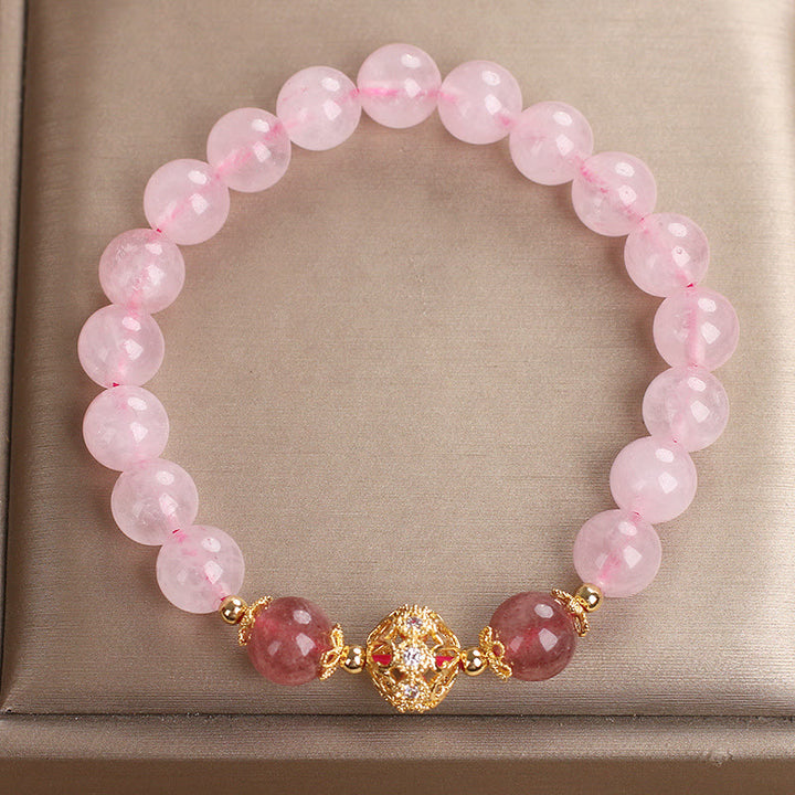 Buddha Stones Pink Crystal Strawberry Quartz Love Bracelet