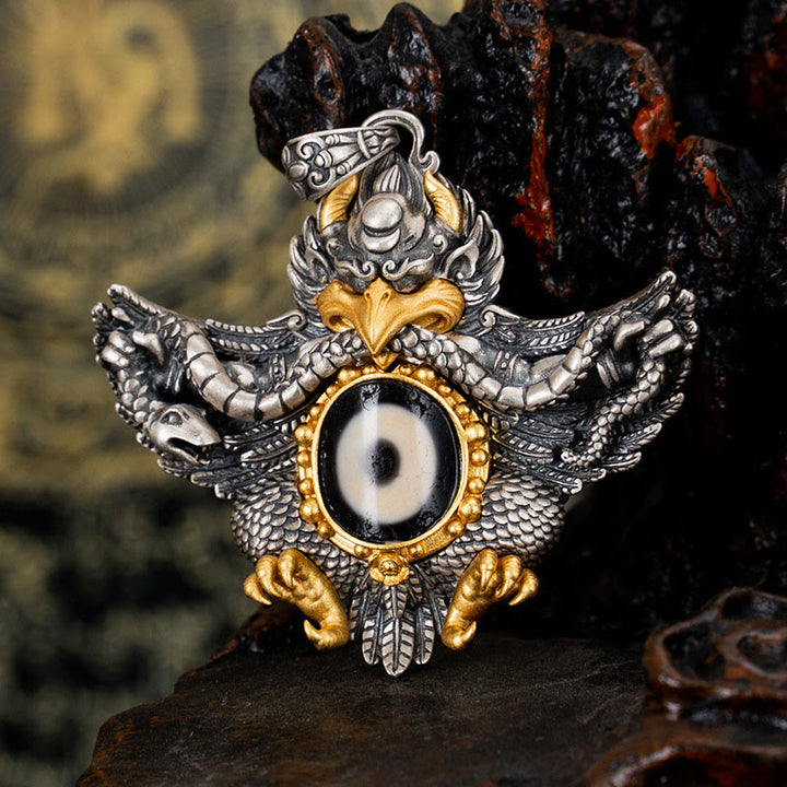 Buddha Stones 925 Sterling Silver Tibet Garuda Bird Dzi Bead Protection Necklace Pendant - Garuda(Pendant Only) - image 0