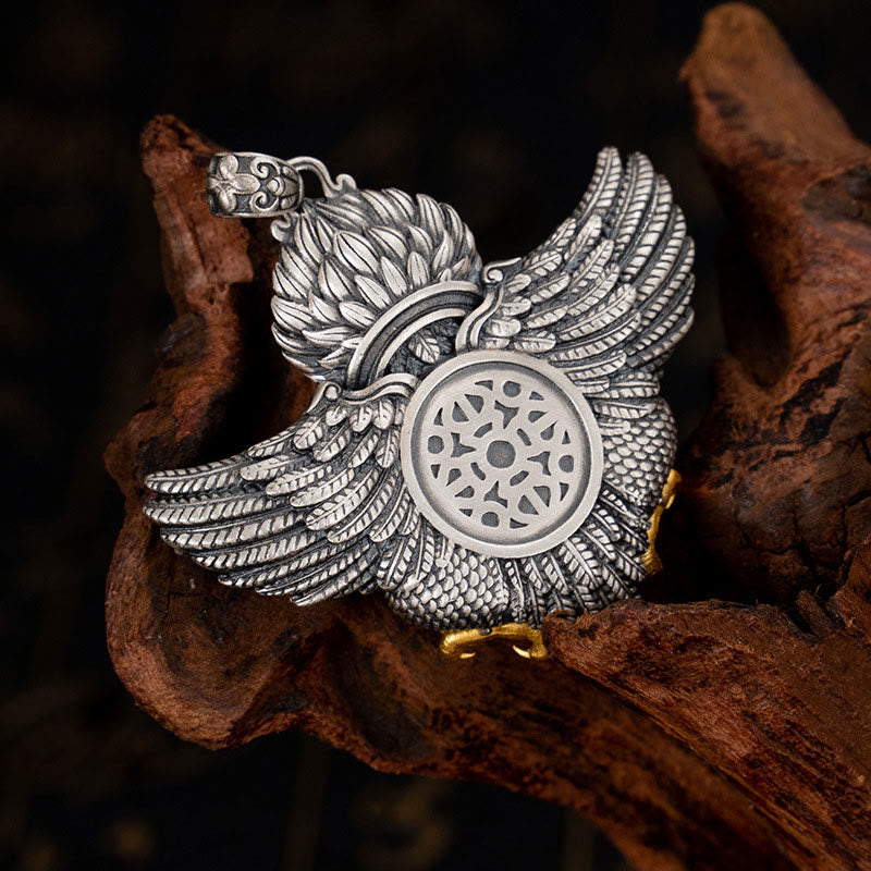 Buddha Stones 925 Sterling Silver Tibet Garuda Bird Dzi Bead Protection Necklace Pendant - image 2