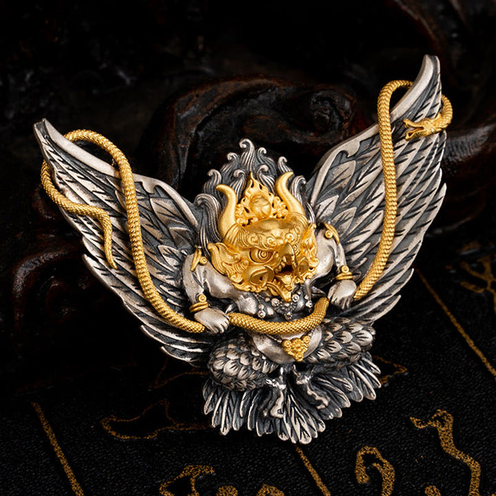 Buddha Stones 925 Sterling Silver Tibetan Garuda Bird Dragon Snake Wisdom Necklace Pendant - image 4