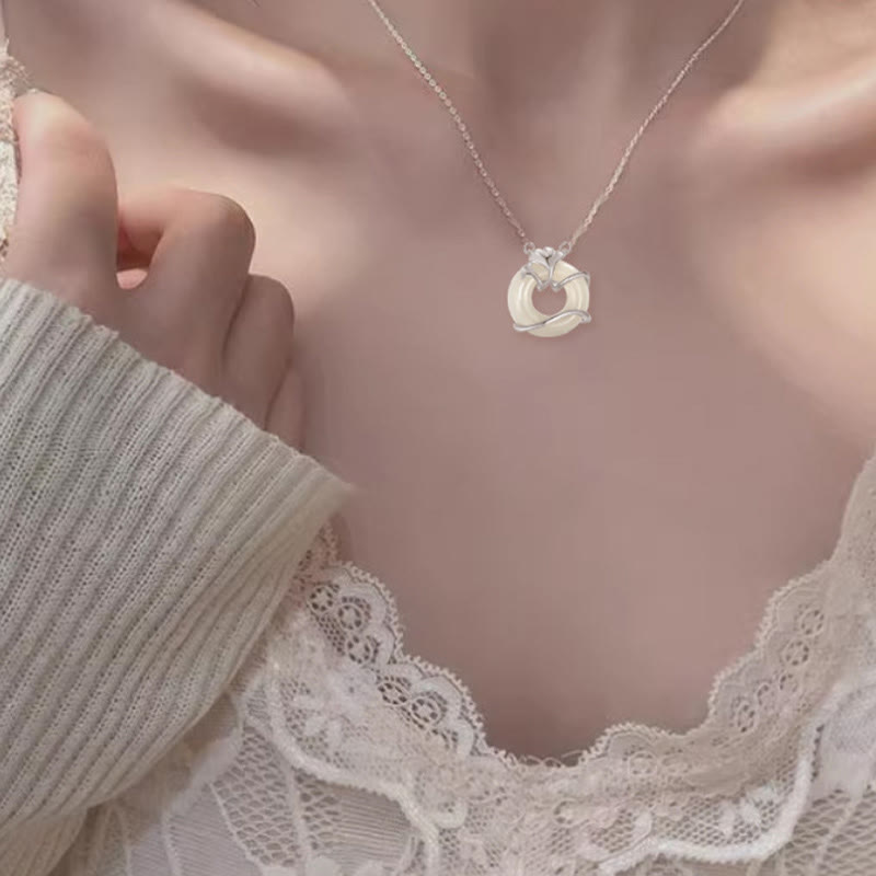 Buddha Stones Hetian Jade 925 Sterling Silver Peace Buckle Ginkgo Leaf Necklace Pendant - image 11